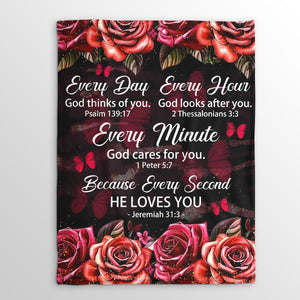 Jesuspirit | Every Hour God Looks After You | Rose And Butterfly | Gorgeous Fleece Blanket For Christians FBHN602
