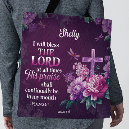 Jesuspirit | Psalm 34:1 | I Will Bless The Lord At All Times | Personalized Flower Tote Bag | Beautiful Gift For Christian People TBH24