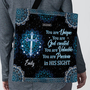 Beautiful Personalized Cross Christian Tote Bag - You Are God Created AM253