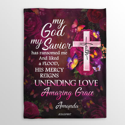 Jesuspirit | Meaningful Personalized Fleece Blanket | My God My Savior | Faith Cross And Rose FBH624