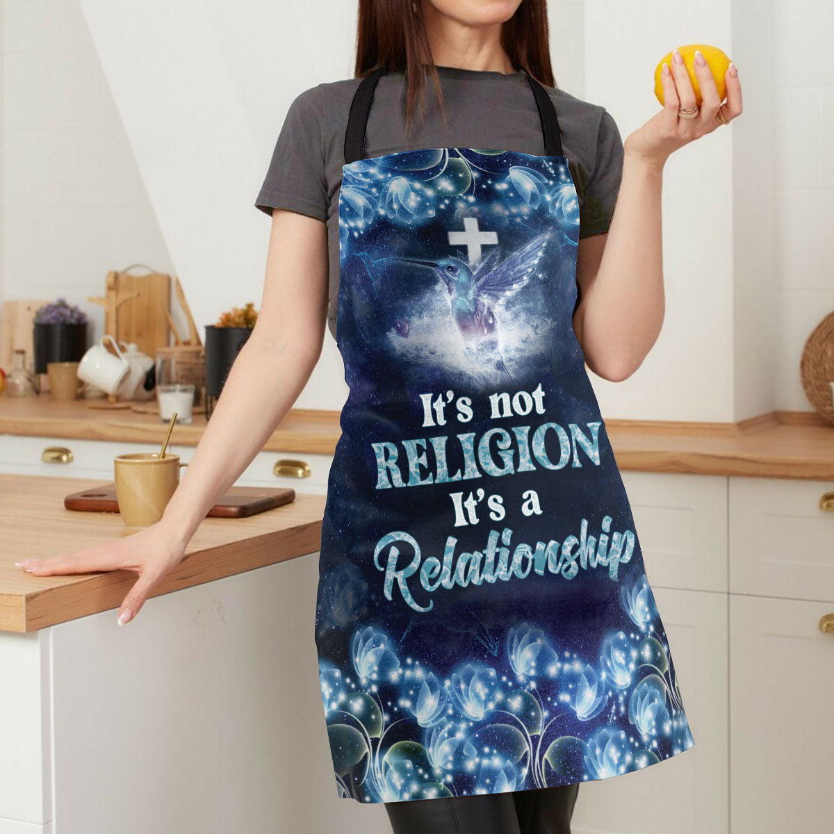 Jesuspirit | Humming Bird And Cross | Apron With Neck Strap | It's Not Religion, It's A Relationship A52