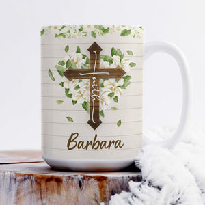 Love Is Actually Like A Cross - Pretty Personalized Flower And Cross White Ceramic Mug NUHN222A