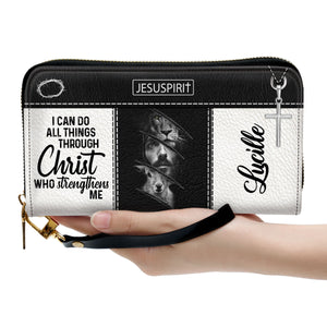 Jesuspirit | Lion And Jesus | I Can Do All Things Through Christ | Philippians 4:13 | Beautiful Personalized Leather Clutch Purse HIHN314
