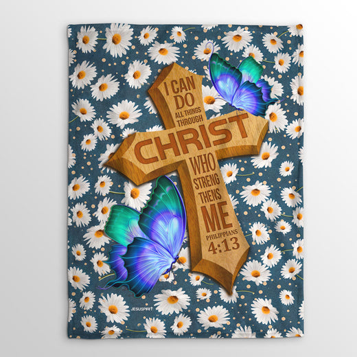 Jesuspirit Daisy Fleece Blanket | I Can Do All Things Through Christ | Philippians 4:13 | Christ Gifts For Religious Family FBH782