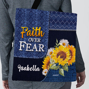Jesuspirit Personalized Tote Bag | Faith Over Fear | Special Christian Gifts For Religious Women | Daisy And Butterfly TBHN674