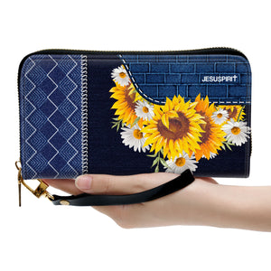 Jesuspirit | Personalized Sunflower Leather Clutch Purse | Christ Gifts For Religious Women | Faith Over Fear CPHN674