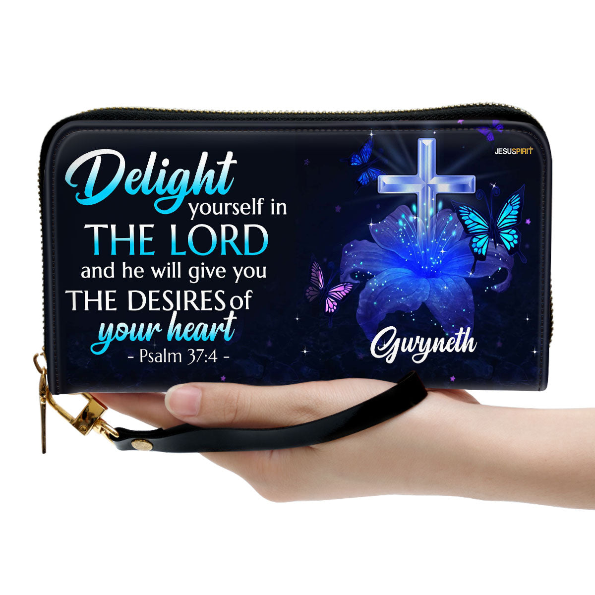 Jesuspirit | Personalized Clutch Purse | Psalm 37:4 | Delight Yourself In The Lord H39