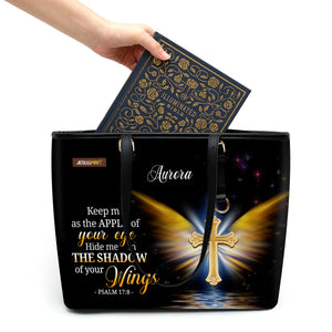 Jesuspirit | Hide Me In The Shadow Of Your Wings | Psalm 17:8 | Christ Gifts For Religious Women Personalized Large Leather Tote Bag With Long Strap LLTBH779