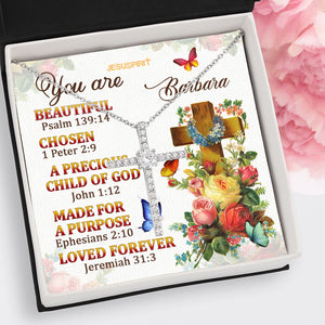 Jesuspirit | A Precious Child Of God | Lovely Personalized CZ Cross | Flower And Butterfly CNM705