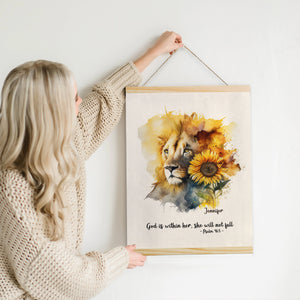 Psalm 46:5 | Jesuspirit | Sunflower & Lion | God Is Within Her She Will Not Fall | Personalized Magnetic Canvas Frame | Meaningful Gift For Christian Friends MCFHN30