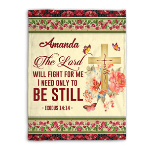 Jesuspirit | The Lord Will Fight For Me I Need Only To Be Still | Exodus 14:14 | Flower And Cross | Fleece Blanket FBM635