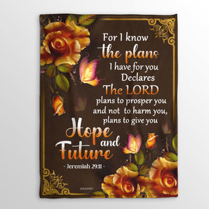 Jesuspirit | For I Know The Plans I Have For You | Jeremiah 29:11 | Fleece Blanket | Roses And Butterfly FBH611