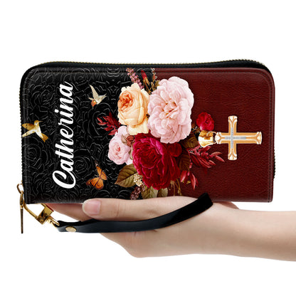 Jesuspirit | Personalized Zippered Leather Clutch Purse | Romans 1:16 | Gift Scriptures For Religious Women | For I Am Not Ashamed Of The Gospel NUM467C