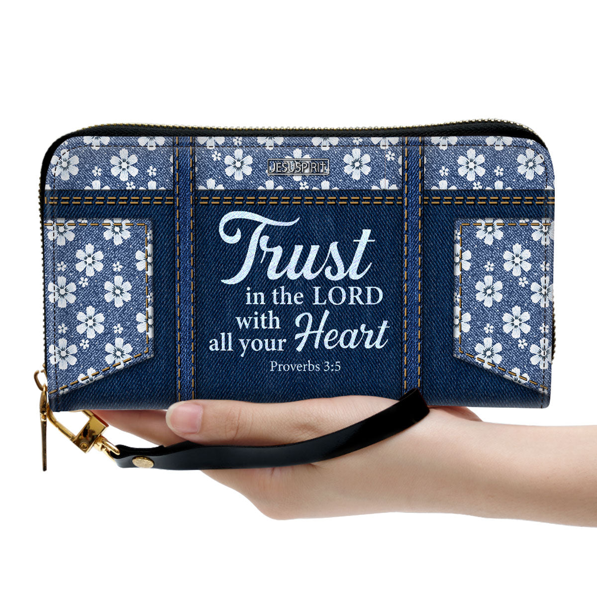 Jesuspirit | Clutch Purse With Wristlet Strap Handle | Proverbs 3:5 | Trust In The Lord With All Your Heart HN21