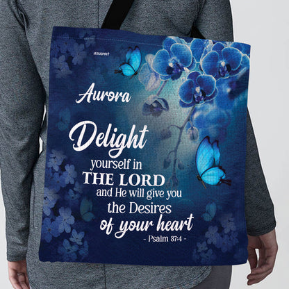 Jesuspirit | Delight Yourself In The Lord | Psalm 37:4 | Personalized Flower Tote Bag | Beautiful Gift For Christian Friends TBH47