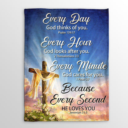 Jesuspirit | Every Minute God Cares For You | Cross Fleece Blanket | Ideal Gift For Church Members FBHN601