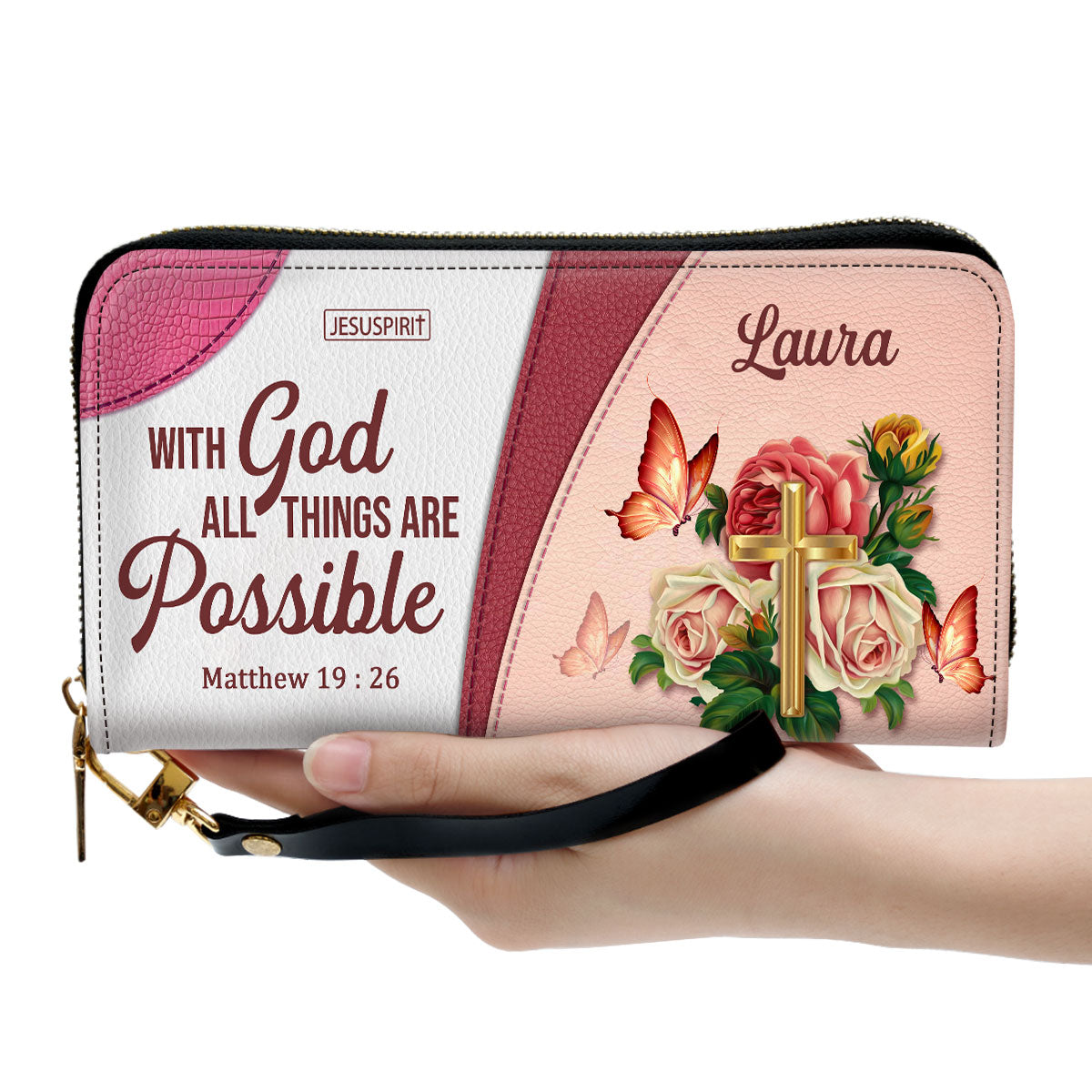Jesuspirit | With God All Things Are Possible | Matthew 19:26 | Christian Gifts For Religious Women | Personalized Clutch Purse NUH326B