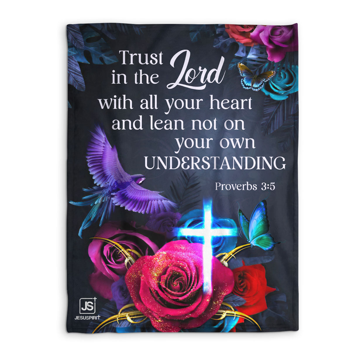 Jesuspirit | Trust In The Lord With All Your Heart | Fleece Blanket | Proverbs 3:5 | Rose And Cross FBHN629