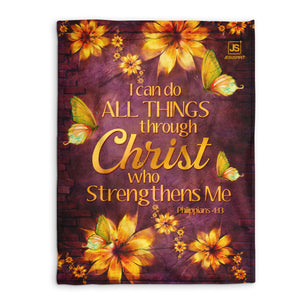 Jesuspirit Fleece Blanket |  I Can Do All Things Through Christ | Philippians 4:13 | Flower And Butterfly FBHN621