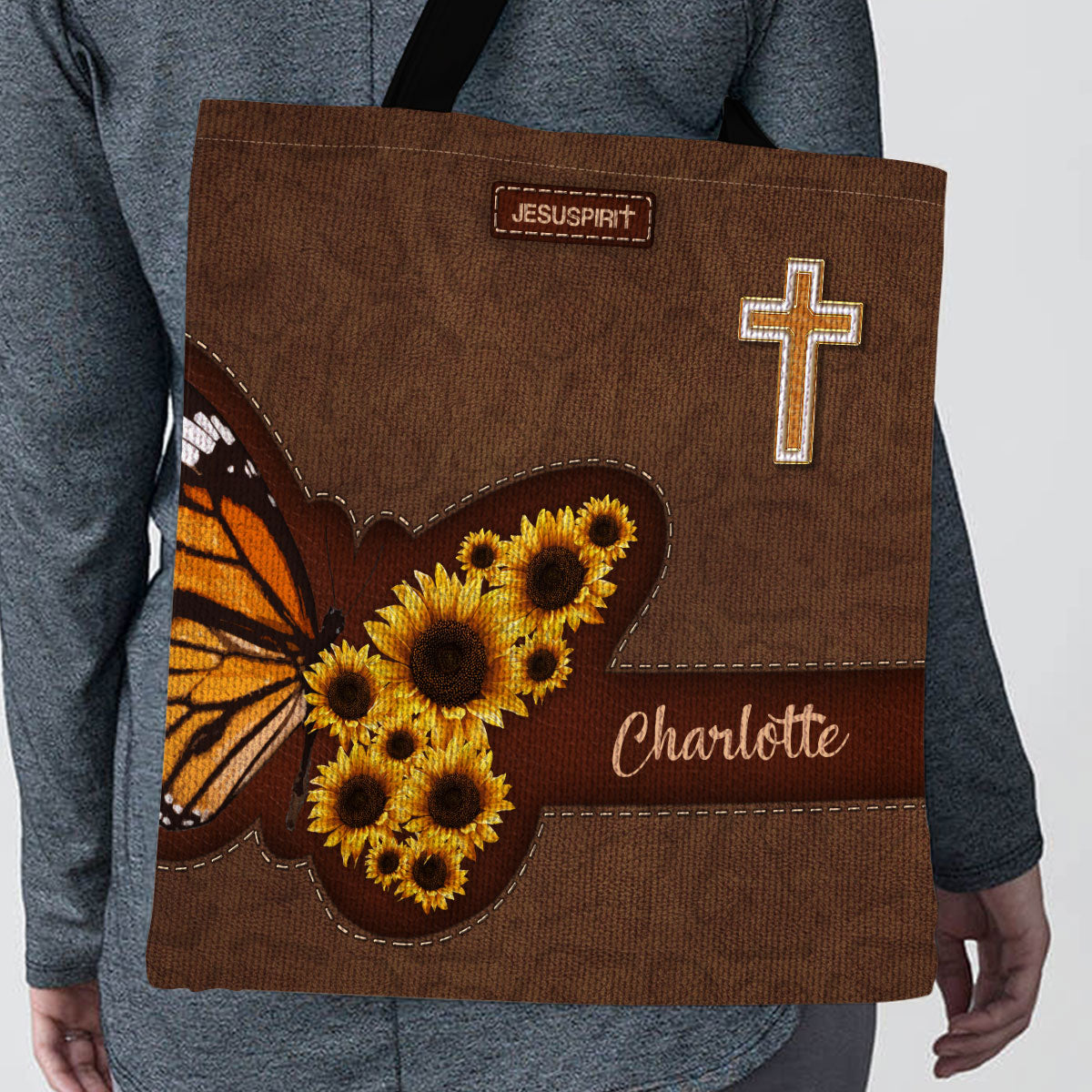 Jesuspirit Personalized Tote Bag | Butterfly & Sunflower | Religious Gifts For Women Of God TBHN653