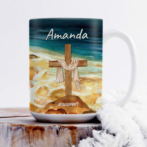 Jesuspirit | Footprints In The Sand | Personalized Cross Ceramic Mug | Thoughtful Gift For Christian Relatives CCMNUHN490