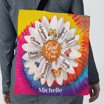 God Says You Are Precious - Pretty Personalized Daisy Cross Tote Bag NM126