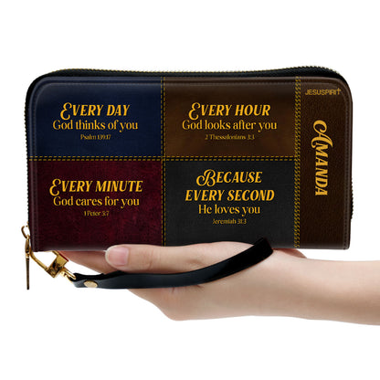 Jesuspirit | Christian Gift For Religious Woman | Personalized Zippered Leather Clutch Purse With Wristlet Strap Handle CPHN655