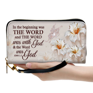 Jesuspirit | Personalized Lily Zippered Leather Clutch Purse | John 1:1 | Christian Gifts For Women Of God | The Word Was With God NUH337H