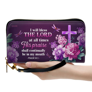 Jesuspirit | Gift For Religious Woman | I Will Bless The Lord At All Times | Psalm 34:1 | Personalized Flower Leather Clutch Purse CPH24H