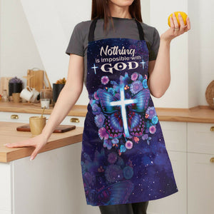 Jesuspirit Apron With Adjustable Neck Strap | Butterfly & Cross | Luke 1:37 | Nothing Is Impossible With God HN156