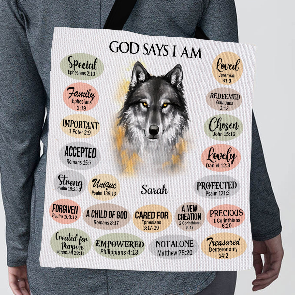 Jesuspirit | What God Says About You | Personalized Animal Tote Bag | Unique Christian Sister Gifts TBH740