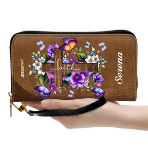 Jesuspirit | Personalized Zippered Leather Clutch Purse | I Still Believe In Amazing Grace | Faith Cross And Floral | Christ Gifts For Religious Women CP12H