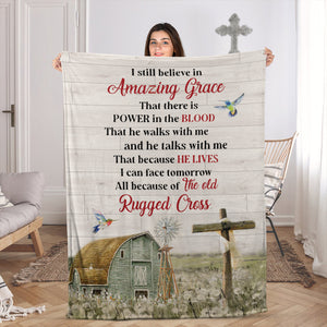 Lovely Cross Fleece Blanket - I Still Believe In Amazing Grace NUHN145G