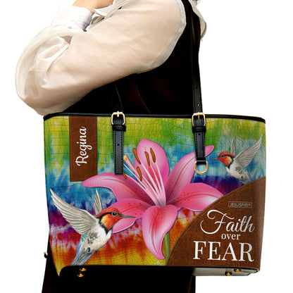 Pretty Personalized Large Leather Tote Bag - Faith Over Fear H09