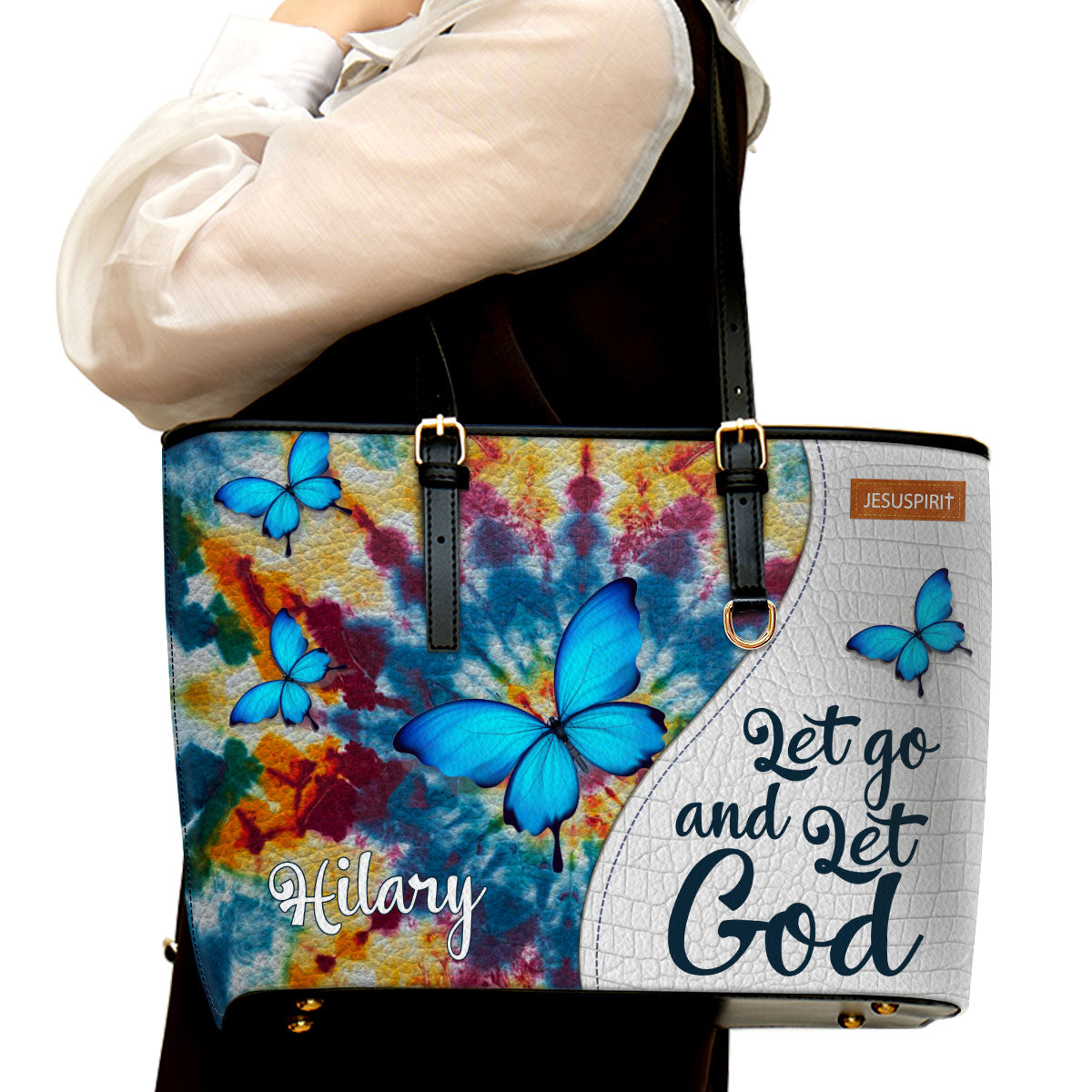 Let Go And Let God - Unique Personalized Large Leather Tote Bag H11