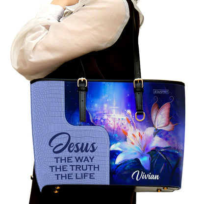 Jesus The Way The Truth The Life - Lovely Personalized Lily Large Leather Tote Bag H13