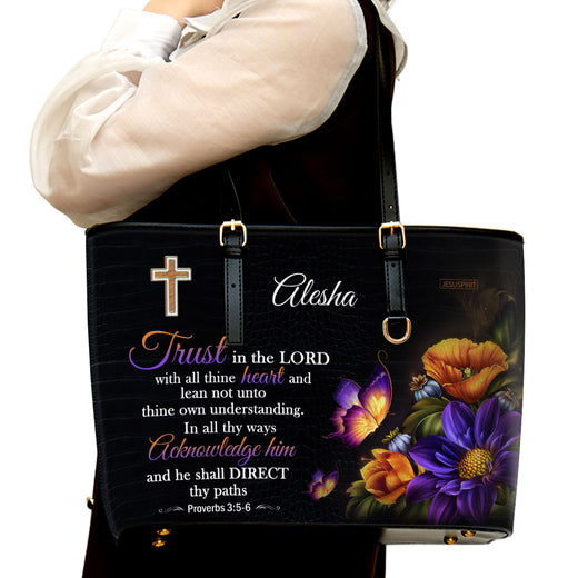 Jesuspirit Personalized Large Leather Tote Bag | Gift For Her | Zippered Leather Bible Bag With Long Strap H22