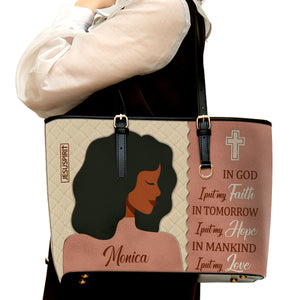 Special Personalized Large Leather Tote Bag - In God I Put My Faith HM391