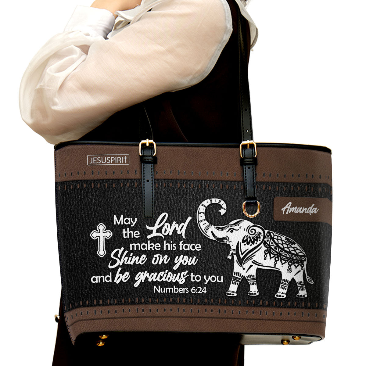 May The Lord Make His Face Shine On You - Special Personalized Large Leather Tote Bag HN13