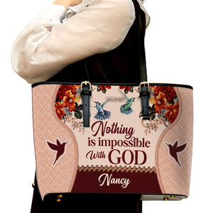 Beautiful Personalized Large Leather Tote Bag - Nothing Is Impossible With God M04