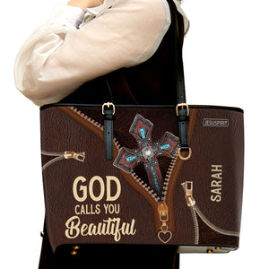 God Calls You Beautiful - Lovely Personalized Large Leather Tote Bag M07