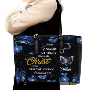 Lovely Personalized Large Leather Tote Bag - I Can Do All Things Through Christ NM143
