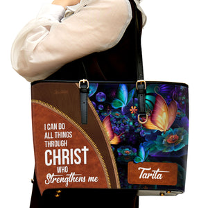 I Can Do All Things Through Christ - Beautiful Personalized Large Leather Tote Bag NUH275