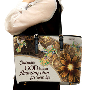 Beautiful Personalized Large Leather Tote Bag - God Has An Amazing Plan For Your Life NUH276