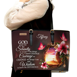 Personalized Large Leather Tote Bag - God, Grant Me The Serenity To Accept The Things I Cannot Change NUH321