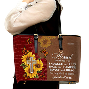 Blessed Are Those Who Snuggle And Hug - Personalized Large Leather Tote Bag NUH329