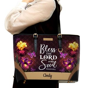 Unique Personalized Large Leather Tote Bag - Bless The Lord O My Soul NUH335
