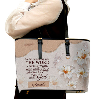 Personalized Large Leather Tote Bag - The Word Was With God NUH337