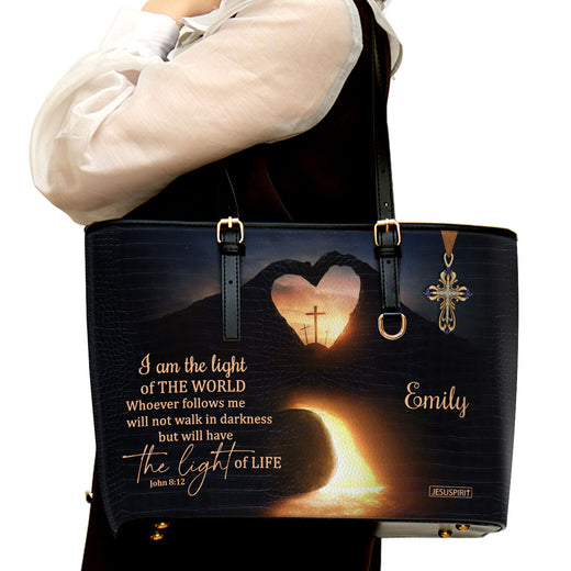 I Am The Light Of The World - Special Personalized Large Leather Tote Bag NUH450
