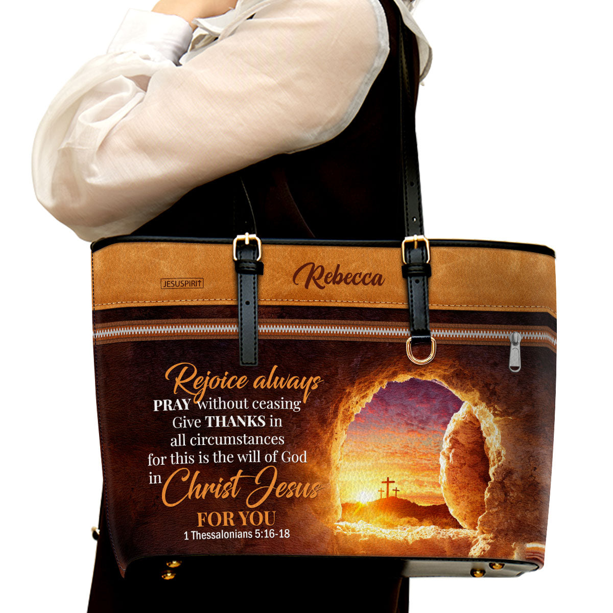 Give Thanks In All Circumstances - Personalized Large Leather Tote Bag NUH453